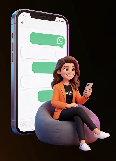 Alicia atendendo clientes por áudio e texto no WhatsApp